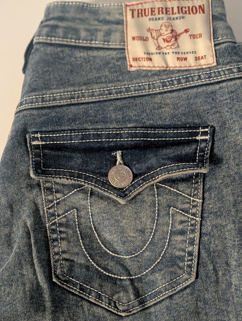 True Religion Light Blue Boot Cut Jeans with Signature Pocket